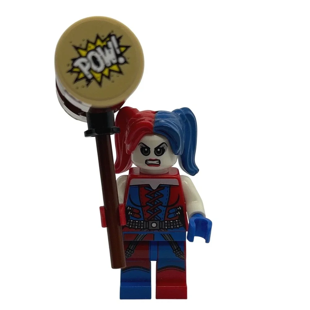 LEGO DC SuperHeroes Harley Quinn Minifigure sh273 Red Blue Mallet Hammer 2 faces